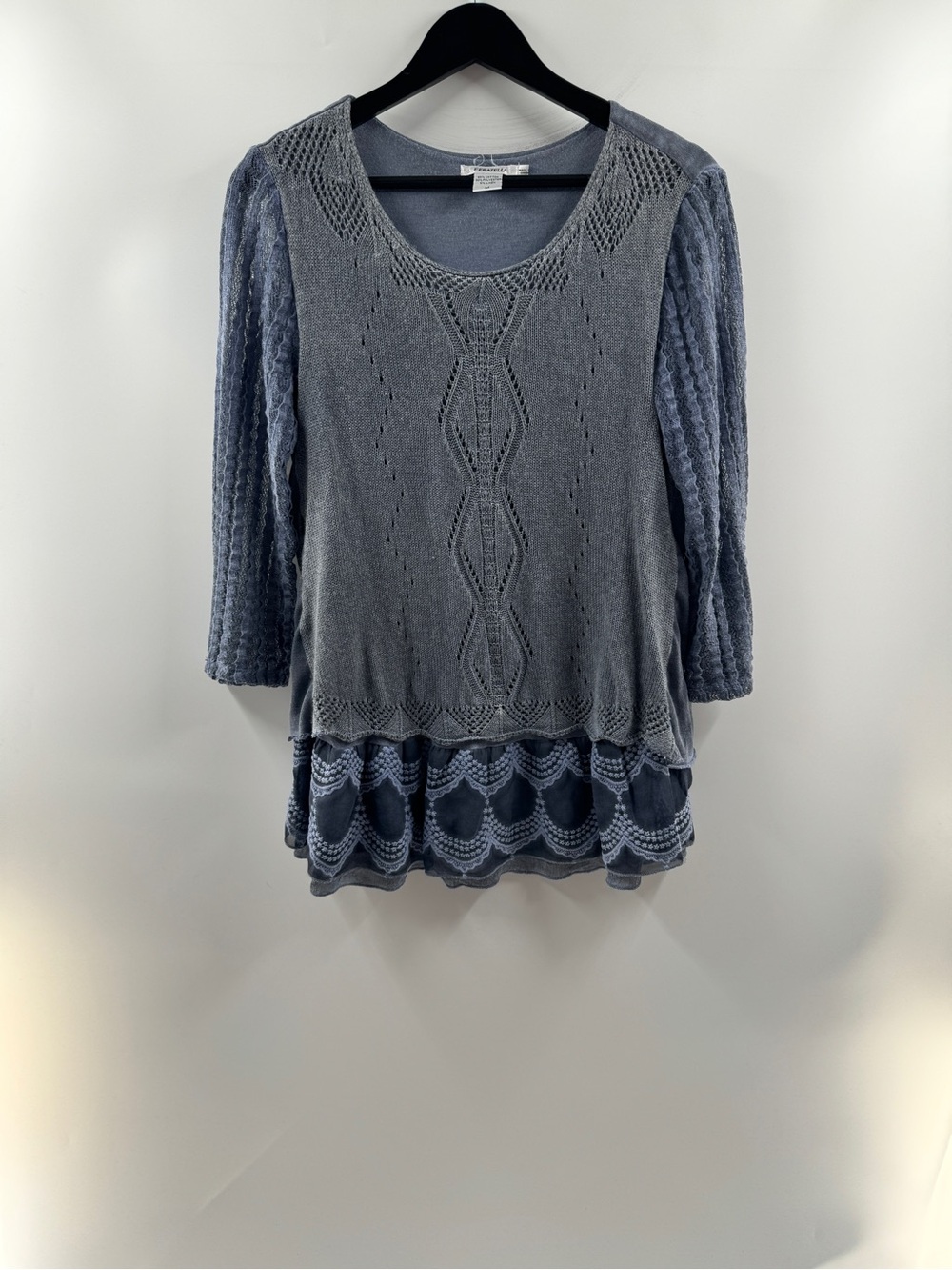 Vintage Feratelli Blue Open Knit Layered Sweater – Women's Medium